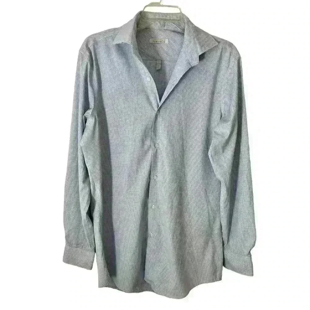 Perry Ellis Men's Blue Geo print Long Sleeve Button down Shirt Size Medium